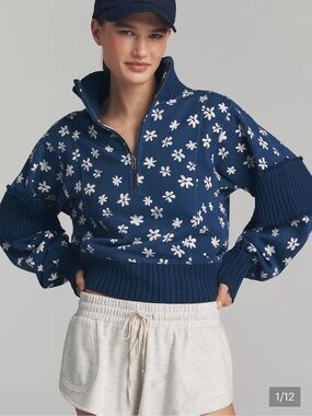 Daily Practice by Anthropologie Indy Floral Half Zip Sweatshirt NWT M
